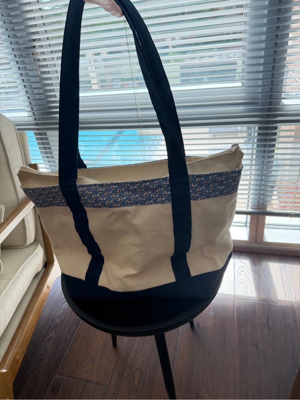 Vineyard Vines Cream Canvas Tote with Navy Straps - Picture 3 of 3